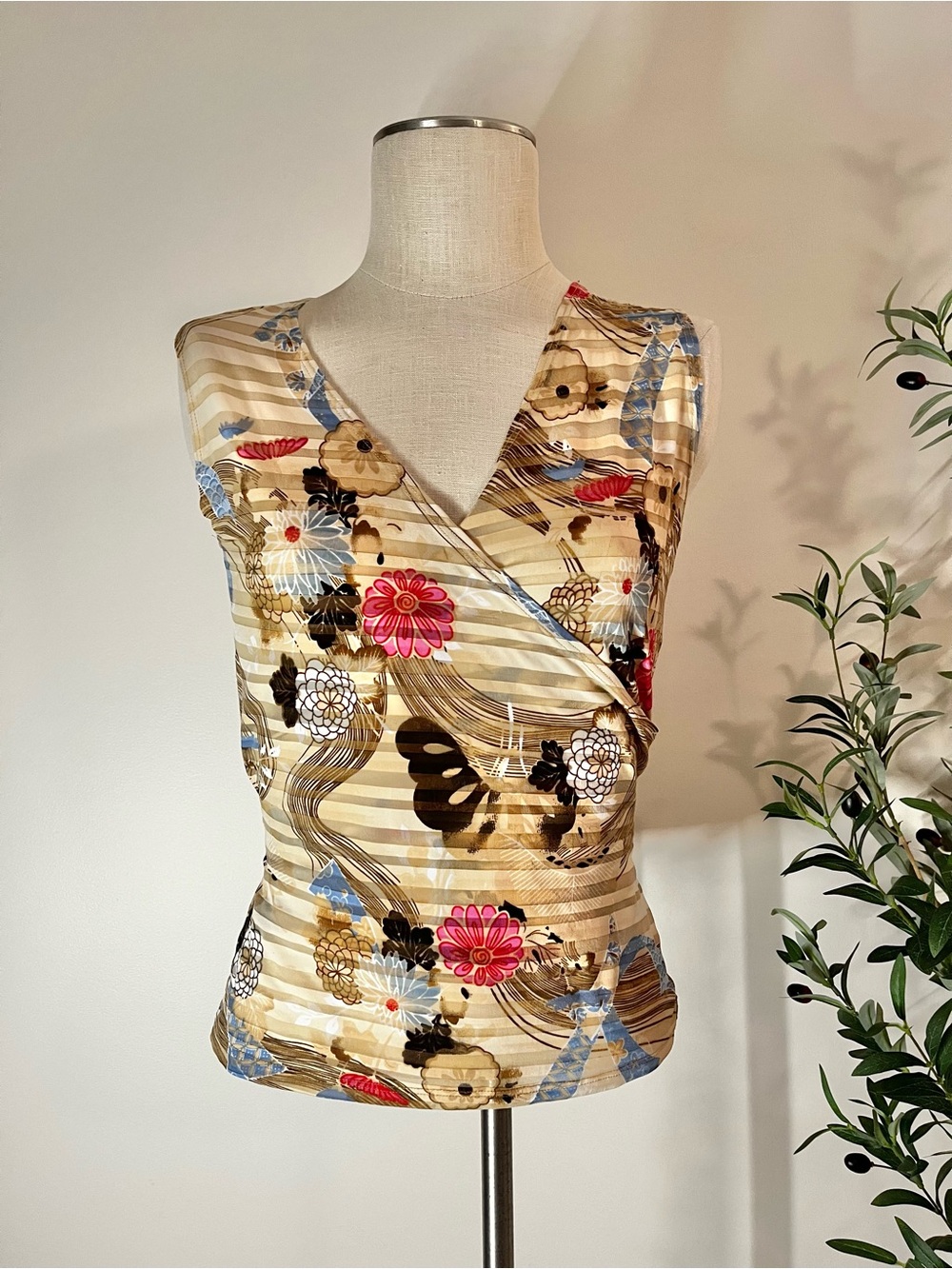 Y2K Rave Vintage Floral Striped Faux Wrap Top 🌸